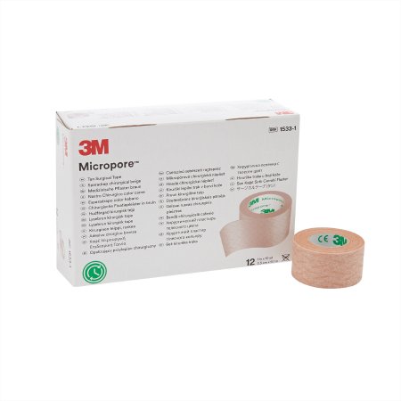 Tape Medical 3M™ Micropore™ Easy Tear Paper 1 Inch X 10 Yard Tan NonSterile (12/BX 10BX/CS) by Solventum Corporation  ID 1533-1